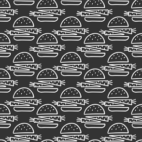 vegan burger monochrome doodle illustration on dark background