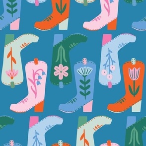 Cowgirl Floral Boots in Bright Colors on Dark Teal