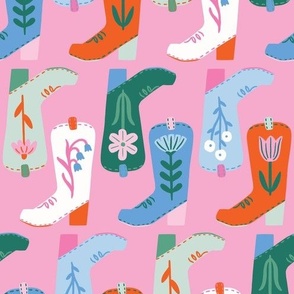 Cowgirl Floral Boots in Bright Colors on Pink