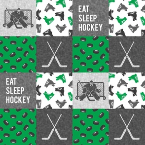 Eat Sleep Hockey - Hockey Goalie Patchwork - Hockey Skates Sports Wholecloth - green  - LAD24
