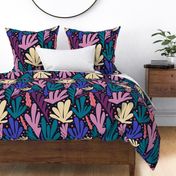 Abstract Coral Ocean Dance in Purple, Green, Black | L