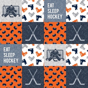 Eat Sleep Hockey - Hockey Goalie Patchwork - Hockey Skates Sports Wholecloth - orange/navy - LAD24