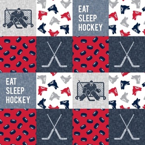 Eat Sleep Hockey - Hockey Goalie Patchwork - Hockey Skates Sports Wholecloth - red/navy - LAD24