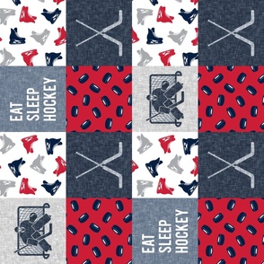 Eat Sleep Hockey - Hockey Goalie Patchwork - Hockey Skates Sports Wholecloth - red/navy (90)  - LAD24