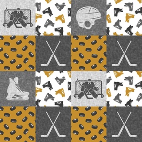 Hockey Goalie Patchwork - Hockey Skates Sports Wholecloth - Mustard Gold - LAD24