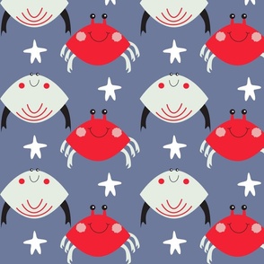 Cute crab design on blue background 