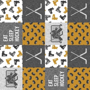 Eat Sleep Hockey - Hockey Goalie Patchwork - Hockey Skates Sports Wholecloth - Mustard Gold (90)  - LAD24