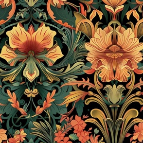 Jumbo Golden Flourish Art Nouveau Tapestry