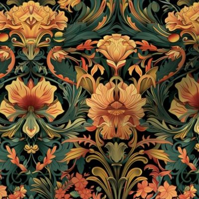 Small Golden Flourish Art Nouveau Tapestry
