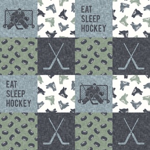 Eat Sleep Hockey - Hockey Goalie Patchwork - Hockey Skates Sports Wholecloth - Sage/Blue - LAD24