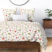 XL Woodland Flowers (pearl) - Pink Peach Blue Floral