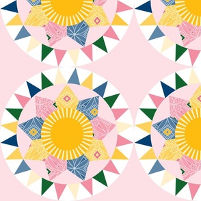 Quilt Block Sun - Pink, Blue and Yellow