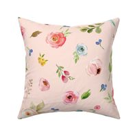 XL Woodland Flowers (baby pink) - Pink Peach Blue Floral