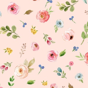 XL Woodland Flowers (baby pink) - Pink Peach Blue Floral