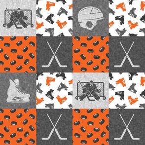 Hockey Goalie Patchwork - Hockey Skates Sports Wholecloth - Orange  - LAD24