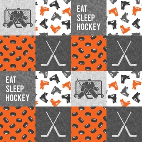Eat Sleep Hockey - Hockey Goalie Patchwork - Hockey Skates Sports Wholecloth - Orange  - LAD24