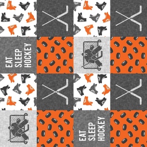 Eat Sleep Hockey - Hockey Goalie Patchwork - Hockey Skates Sports Wholecloth - Orange (90) - LAD24