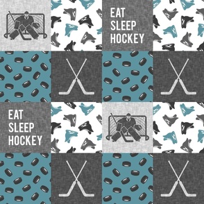 Eat Sleep Hockey - Hockey Goalie Patchwork - Hockey Skates Sports Wholecloth - Stone Blue - LAD24