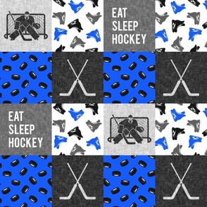 Eat Sleep Hockey - Hockey Goalie Patchwork - Hockey Skates Sports Wholecloth - Blue  - LAD24