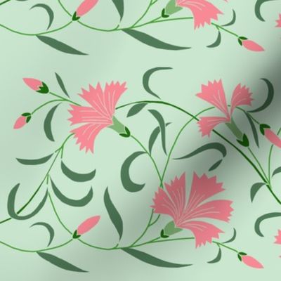 1886 Floral Stripe Pink on Green