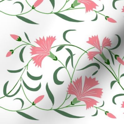 1886 Floral Stripe Pink on White 