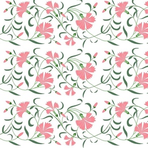 1886 Floral Stripe Pink on White 