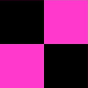 Neon Checks - Large - Classic Dark Black & Hot Fuchsia Pink - Florescent Fun