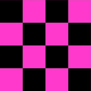 Neon Checks - Large - Classic Dark Black & Hot Fuchsia Pink - Tween Fun
