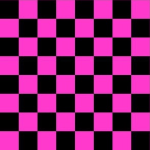 Neon Checks - Medium - Classic Dark Black & Hot Fuchsia Pink - Florescent Fun