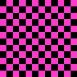 Neon Checks - Small - Classic Dark Black & Hot Fuchsia Pink - Florescent Fun