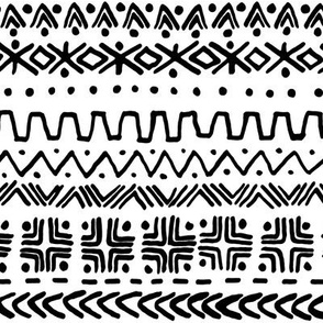 large - Bogolan tribal stripes - mudcloth fabric - black on white