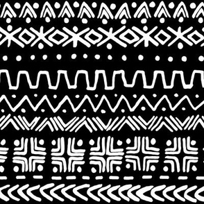 large - Bogolan tribal stripes - mudcloth fabric - white on black