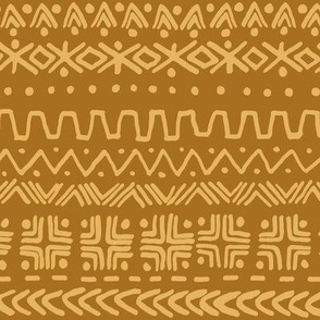 large - Bogolan tribal stripes - mudcloth fabric - earth yellow on buckthorn brown