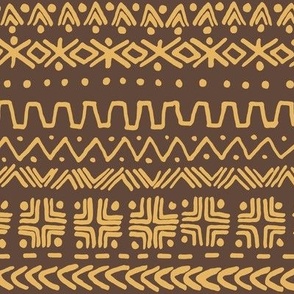 large - Bogolan tribal stripes - mudcloth fabric - earth yellow on pinecone brown
