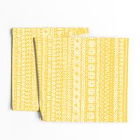 large - Bogolan tribal stripes - mudcloth fabric - white on canary yellow
