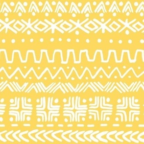 large - Bogolan tribal stripes - mudcloth fabric - white on canary yellow