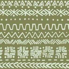large - Bogolan tribal stripes - mudcloth fabric - honeydew light green on iguana khaki green