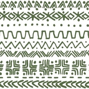 large - Bogolan tribal stripes - mudcloth fabric - fern green on white