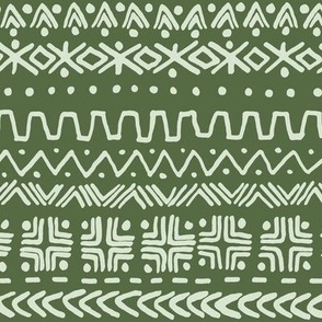 large - Bogolan tribal stripes - mudcloth fabric - honeydew light green on dark fern green