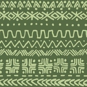 large - Bogolan tribal stripes - mudcloth fabric - tea light green on dark fern green