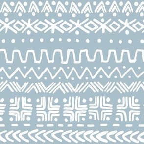 large - Bogolan tribal stripes - mudcloth fabric - white on light blue gray