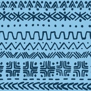 large - Bogolan tribal stripes - mudcloth fabric - Prussian blue on baby blue