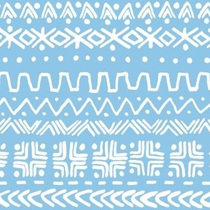 large - Bogolan tribal stripes - mudcloth fabric - white on baby blue