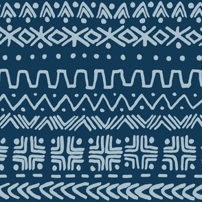 large - Bogolan tribal stripes - mudcloth fabric - light blue gray on prussian blue