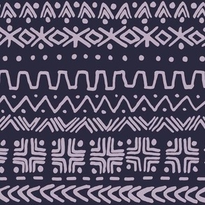 large - Bogolan tribal stripes - mudcloth fabric - rose quarz light purple on dark evening blue
