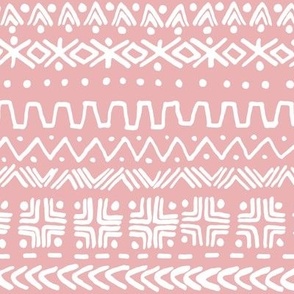 large - Bogolan tribal stripes - mudcloth fabric - white on red tea rose pink