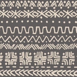 large - Bogolan tribal stripes - mudcloth fabric - swan light beige on dark dull gray