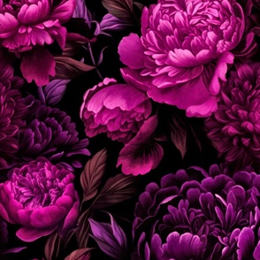 Moody Baroque Velveteen Flowers Fuchsia Pink