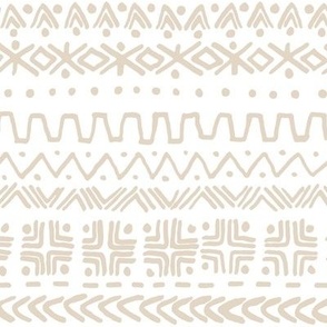 large - Bogolan tribal stripes - mudcloth fabric - swan light beige on white