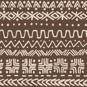 large - Bogolan tribal stripes - mudcloth fabric - swan light beige on pinecone brown